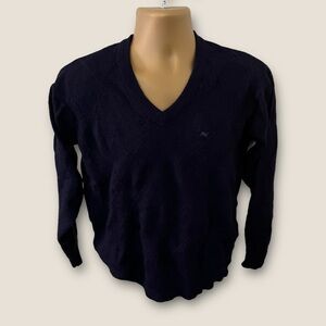Vintage 90s Monte Carlo Argyle Knit V-Neck Sweater Dark Navy